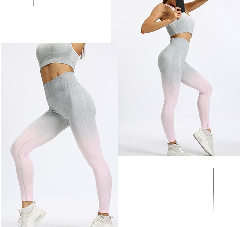 Yoga Ombre Bra Leggings Women Gym Set