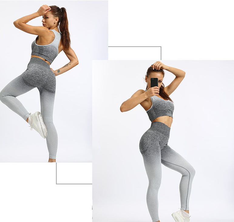 Yoga Ombre Bra Leggings Women Gym Set