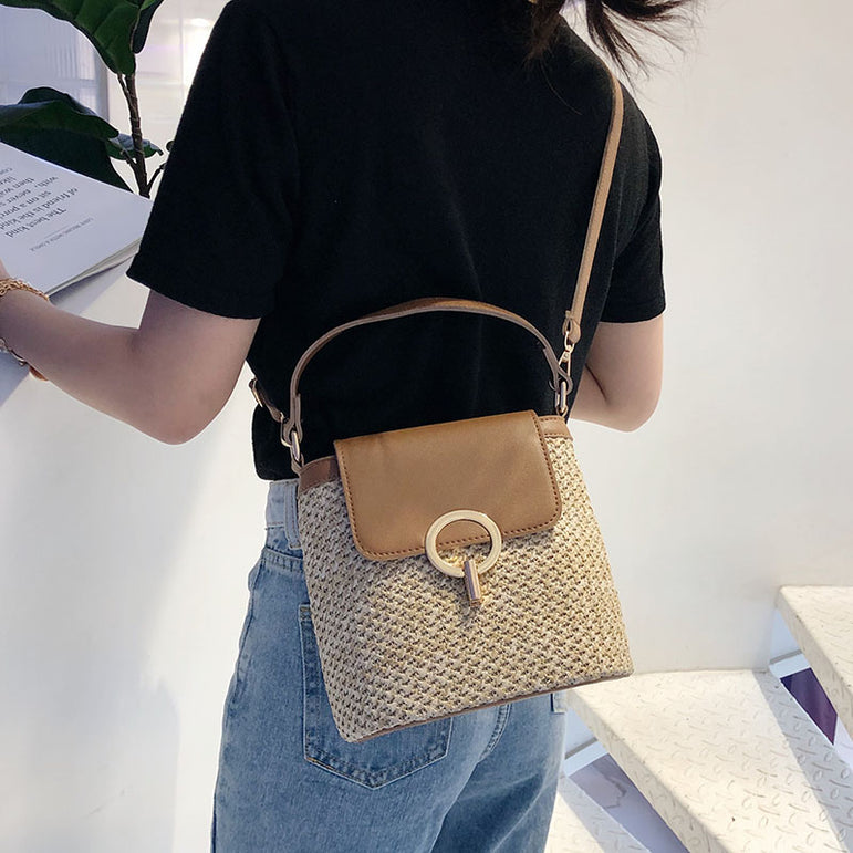 Small Straw Bucket Crossbody Bags