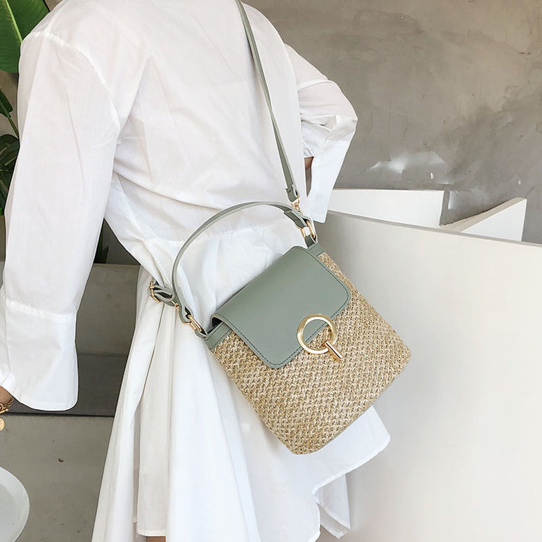 Small Straw Bucket Crossbody Bags