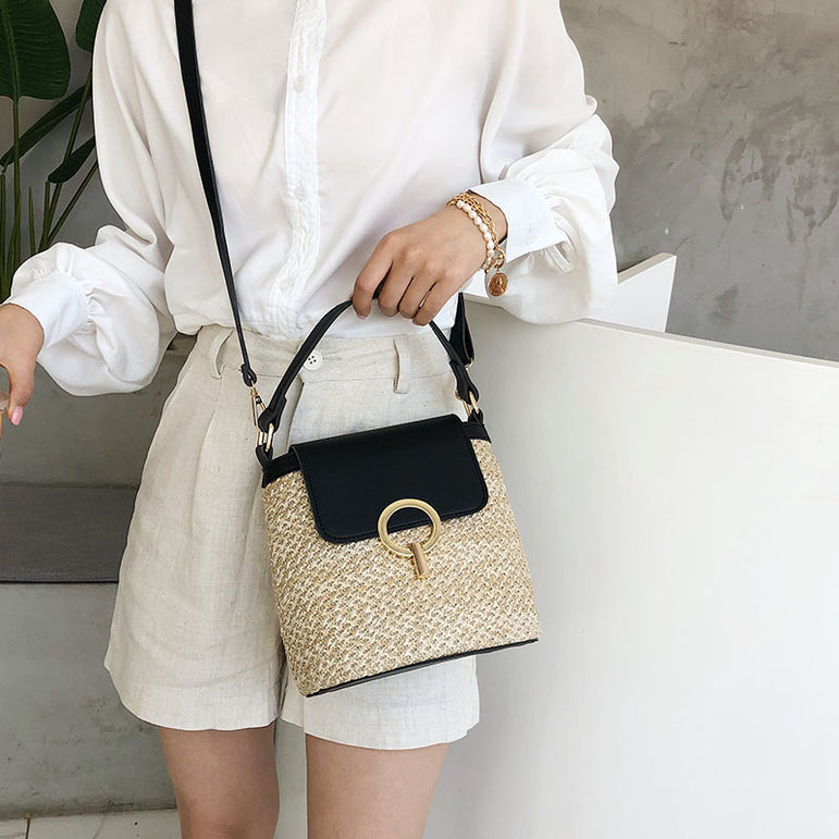 Small Straw Bucket Crossbody Bags