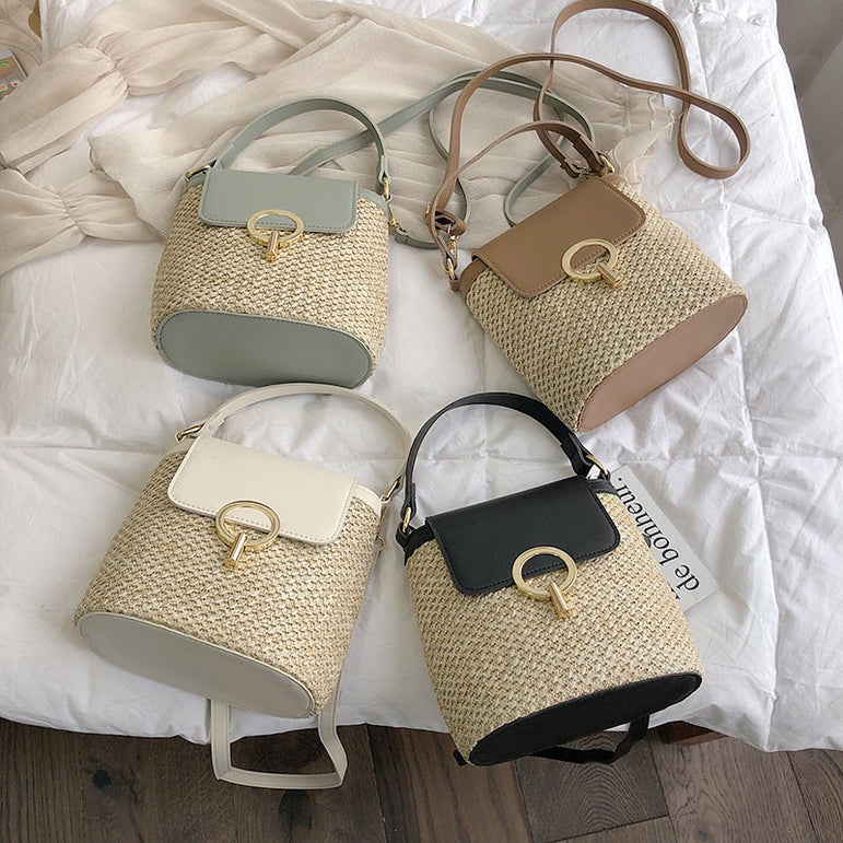 Small Straw Bucket Crossbody Bags