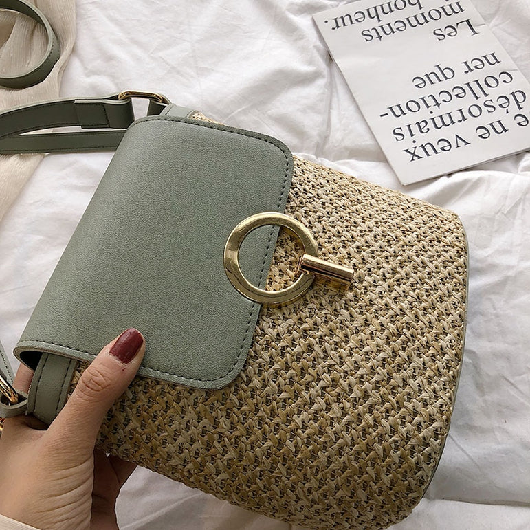 Small Straw Bucket Crossbody Bags