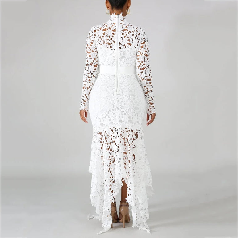 Vintage Party Sexy Mesh Hollow Lace Long Dress