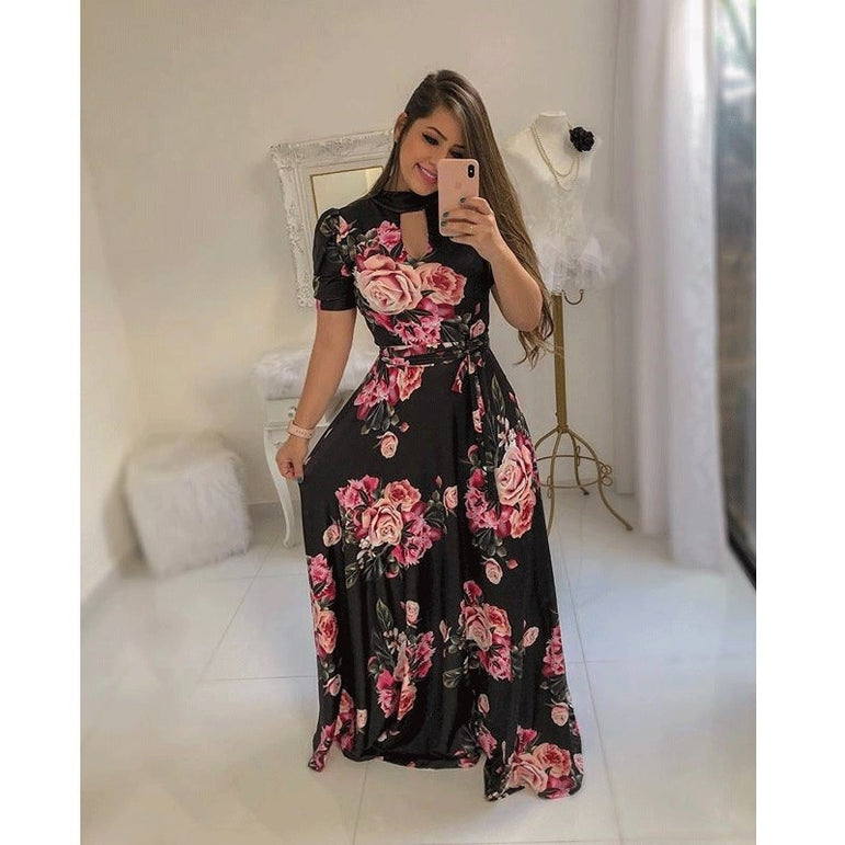 Casual Women Print Robe Maxi Dress