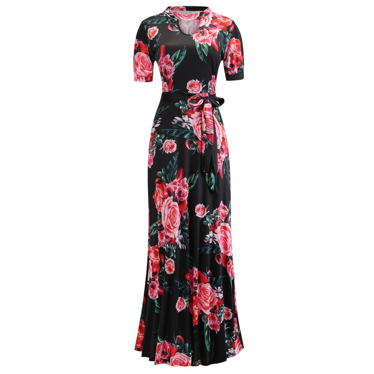 Casual Women Print Robe Maxi Dress