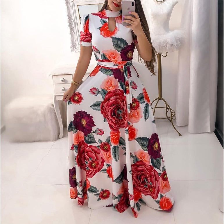 Casual Women Print Robe Maxi Dress