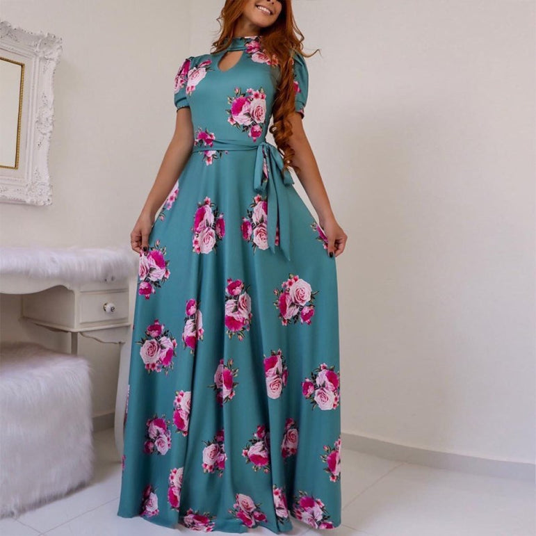 Casual Women Print Robe Maxi Dress