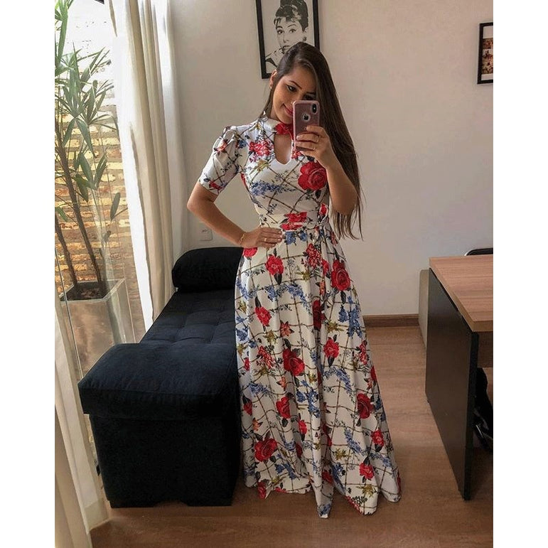 Casual Women Print Robe Maxi Dress