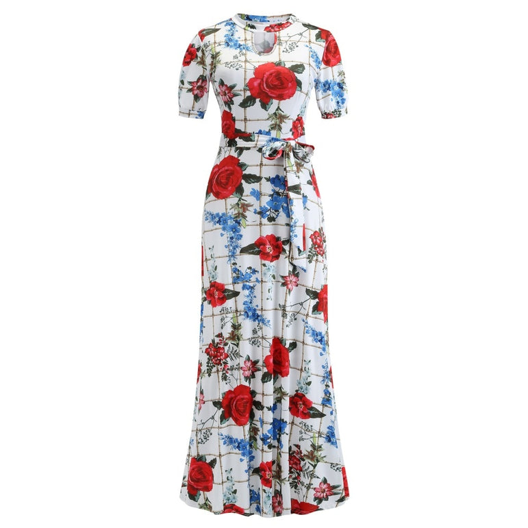 Casual Women Print Robe Maxi Dress