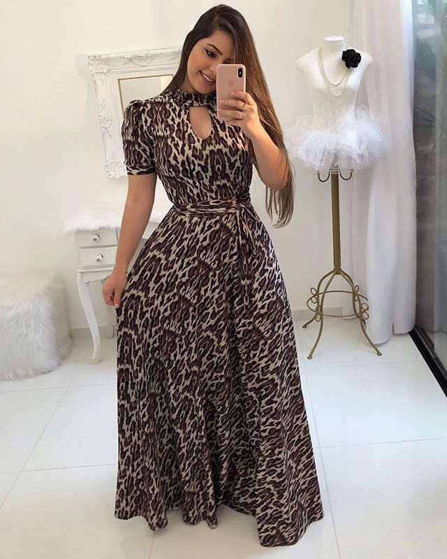 Casual Women Print Robe Maxi Dress