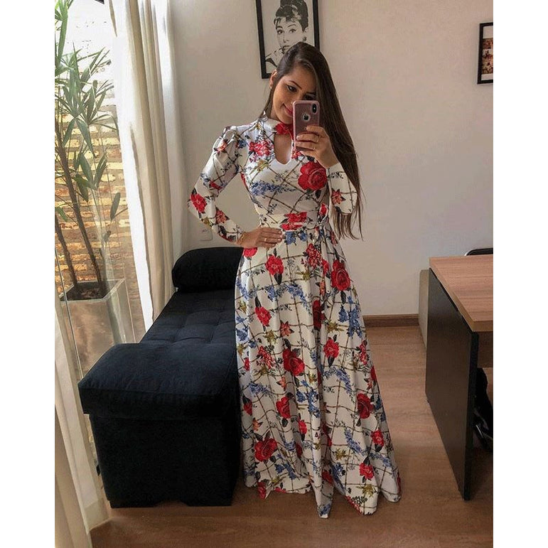 Casual Women Print Robe Maxi Dress