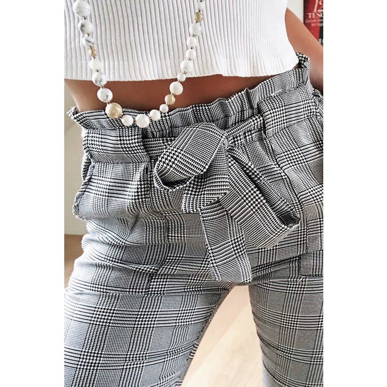 Vintage Gray Grid Casual Pants Trousers