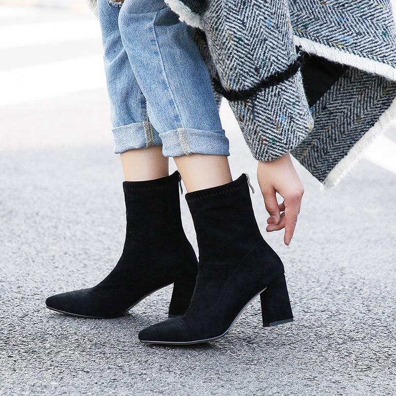 Ankle Elastic Sock Chunky High Heels Boots