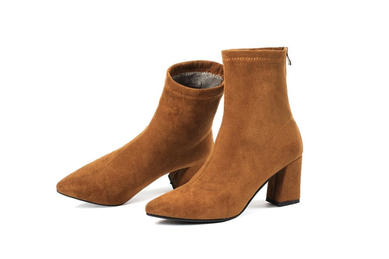 Ankle Elastic Sock Chunky High Heels Boots