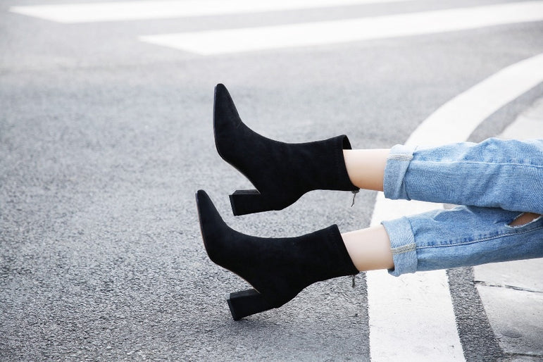 Ankle Elastic Sock Chunky High Heels Boots