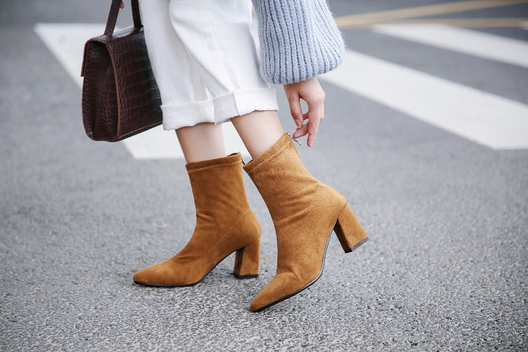 Ankle Elastic Sock Chunky High Heels Boots