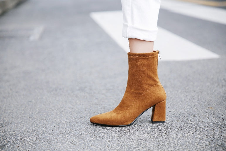 Ankle Elastic Sock Chunky High Heels Boots