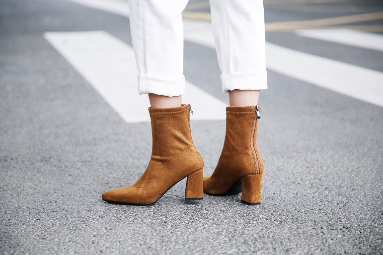 Ankle Elastic Sock Chunky High Heels Boots