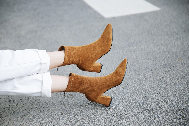 Ankle Elastic Sock Chunky High Heels Boots