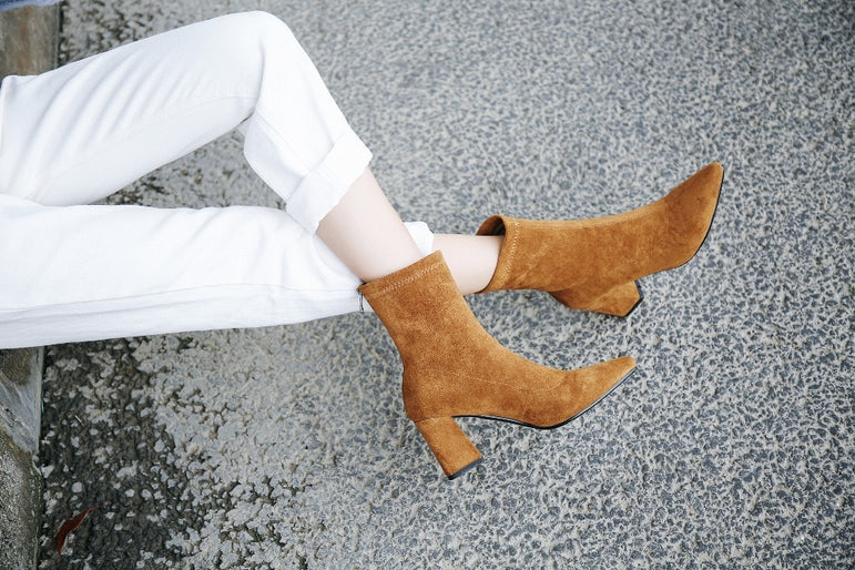 Ankle Elastic Sock Chunky High Heels Boots