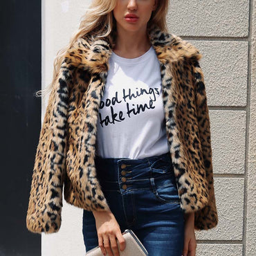 Leopard Faux Fur Coat Women Jacket