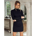 Elegant stand collar long sleeve solid dress