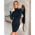 Elegant stand collar long sleeve solid dress