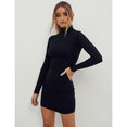 Elegant stand collar long sleeve solid dress