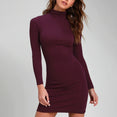 Elegant stand collar long sleeve solid dress