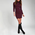 Elegant stand collar long sleeve solid dress