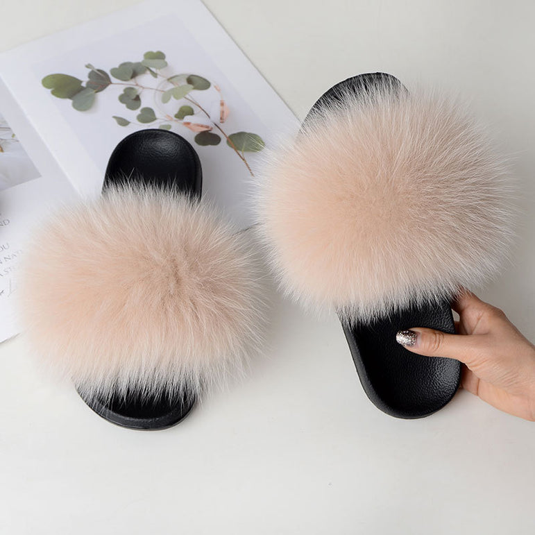 Women Warm Fox Fur Flip Flop