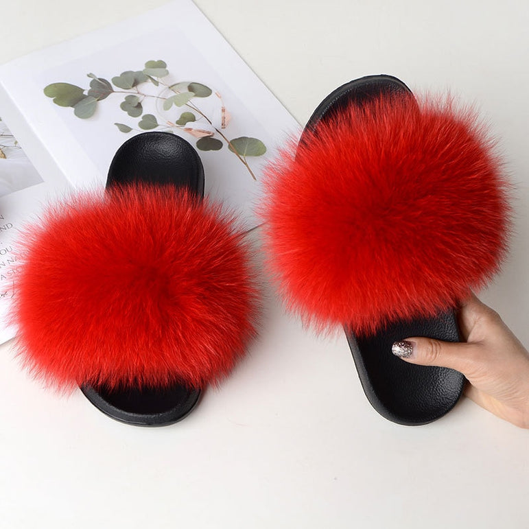 Women Warm Fox Fur Flip Flop