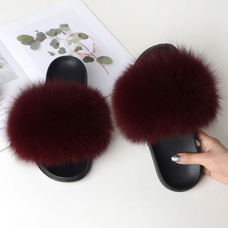 Women Warm Fox Fur Flip Flop