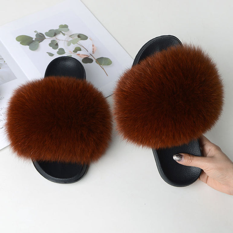 Women Warm Fox Fur Flip Flop