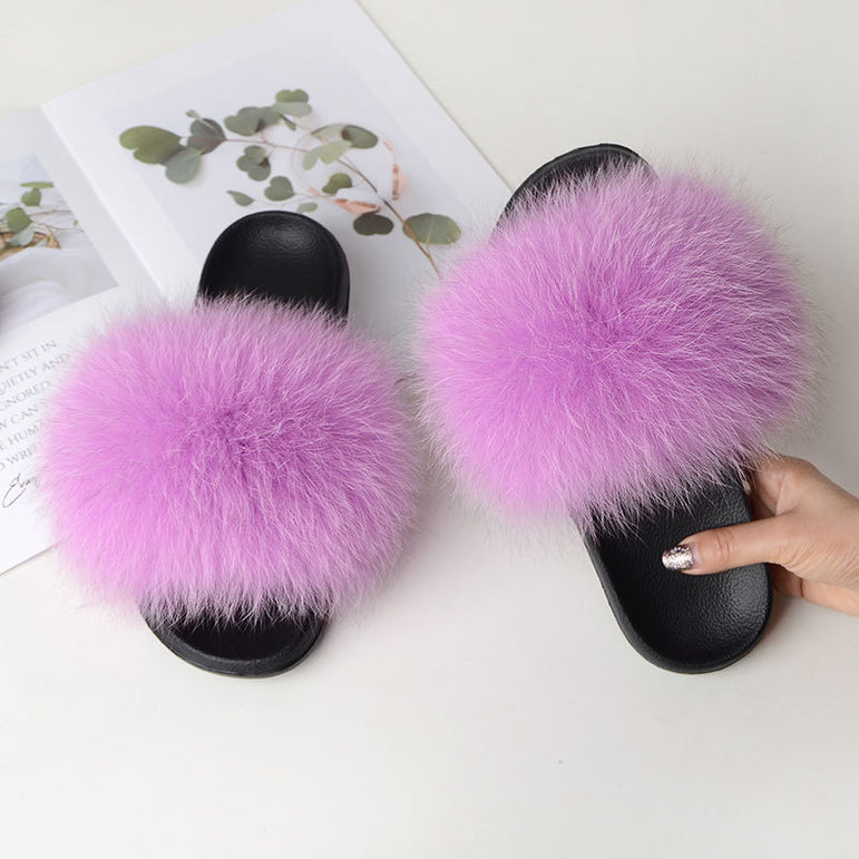 Women Warm Fox Fur Flip Flop