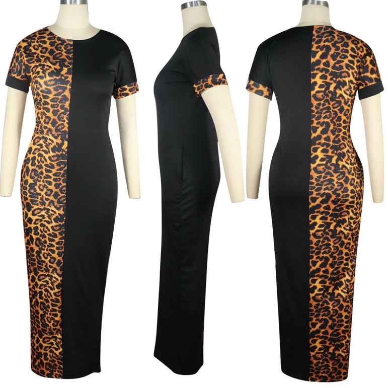 Leopard Print Bodycon Long Maxi Dress