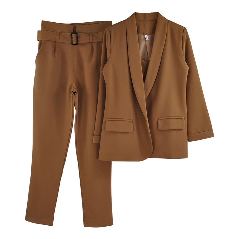 Office Ladies Solid Set Women Pants Suits