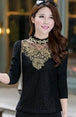 Turtleneck Floral Cotton Long Sleeve Chiffon Shirt