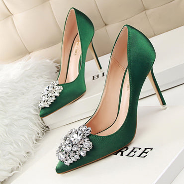 Crystal High Heel Pointed Toe Thin Heels Pumps