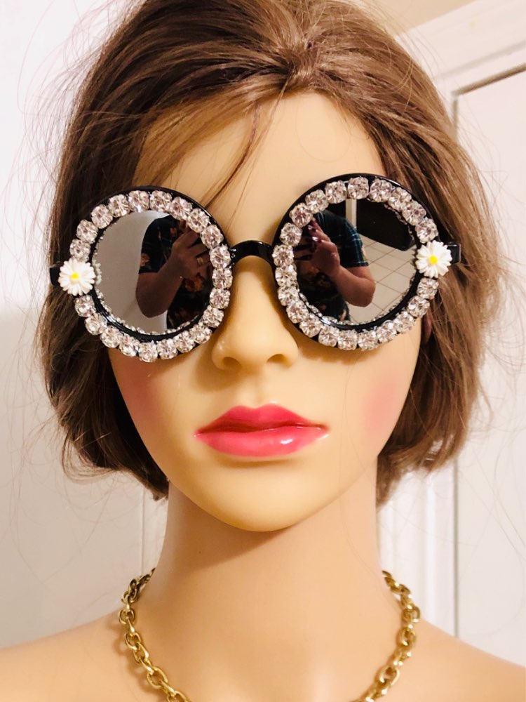 Crystal Diamond Handmade Round Sun Glasses