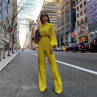 Turtleneck Lantern Sleeve Loose Women Jumpsuit