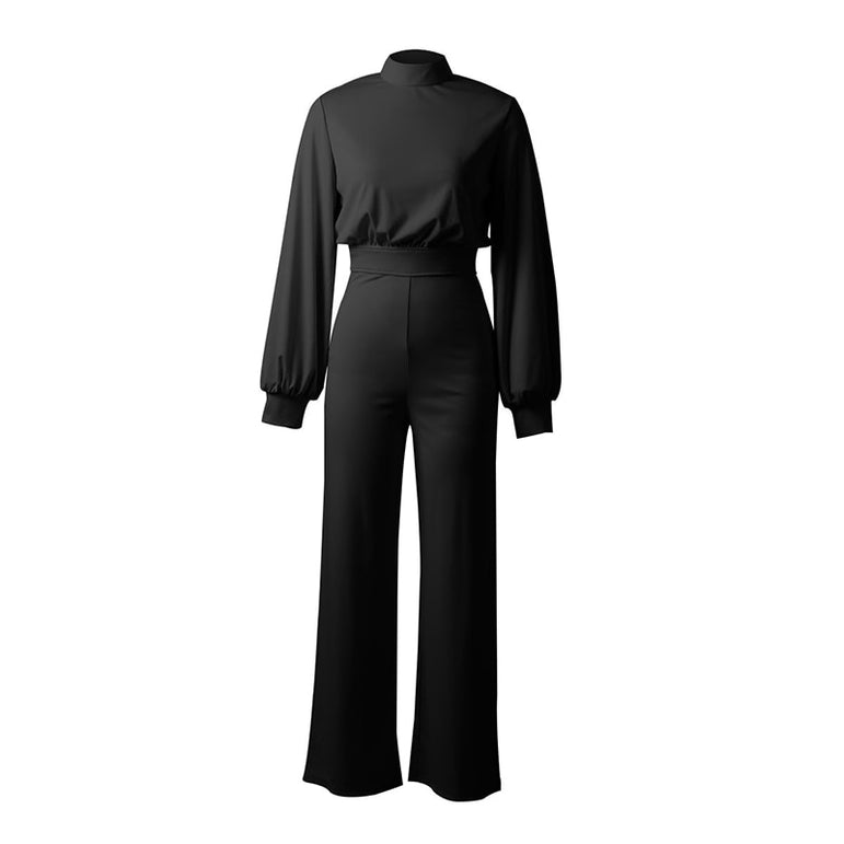 Turtleneck Lantern Sleeve Loose Women Jumpsuit