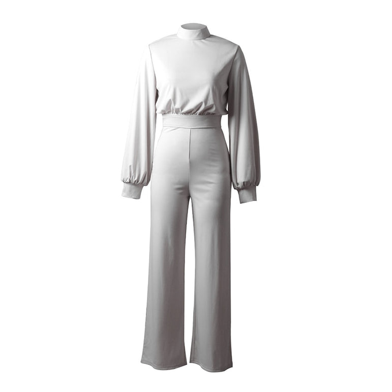 Turtleneck Lantern Sleeve Loose Women Jumpsuit