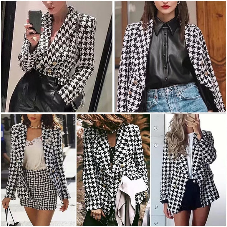 Women Office Ladies Vintage Thick Plaid Coat