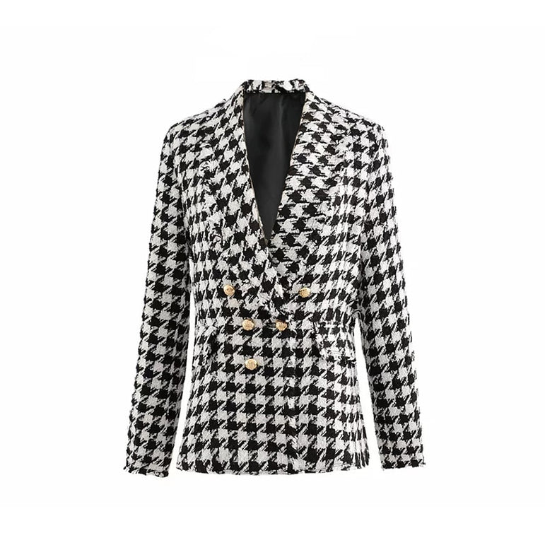 Women Office Ladies Vintage Thick Plaid Coat