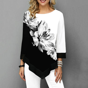 Floral Printed Women Shirt Asymmetric Blouse