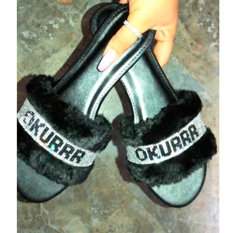 Furry Fox Fur Slides Home Slippers