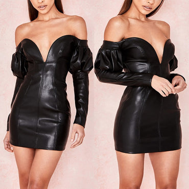 PU Leather Bodycon Sexy Long Sleeve Dress