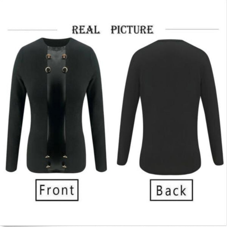 Crew Neck Long Sleeve Button Blouses